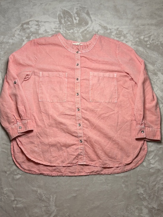 Caslon Tops - Caslon Button Up Shirt Womens L Pink Linen Cotton Roll Tab Sleeve Band Collar